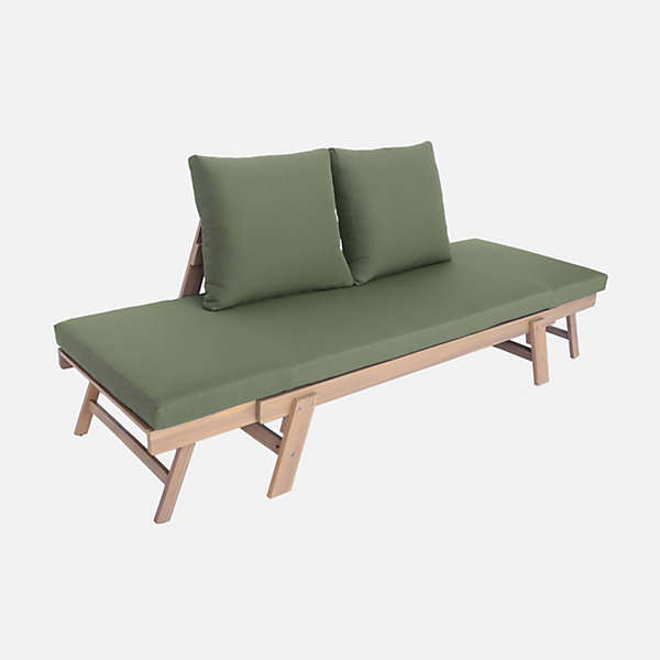 Banquette de jardin kaki 2/3 places JALANCE. accoudoirs modulables 155/200x72x74.5cm