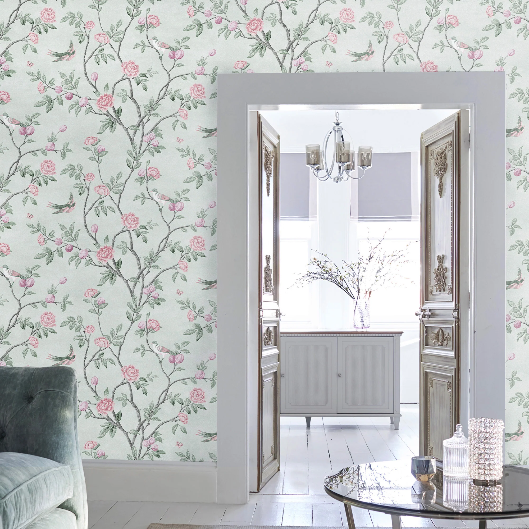 LAURA ASHLEY Papier peint intissé EGLANTINE vert aqua