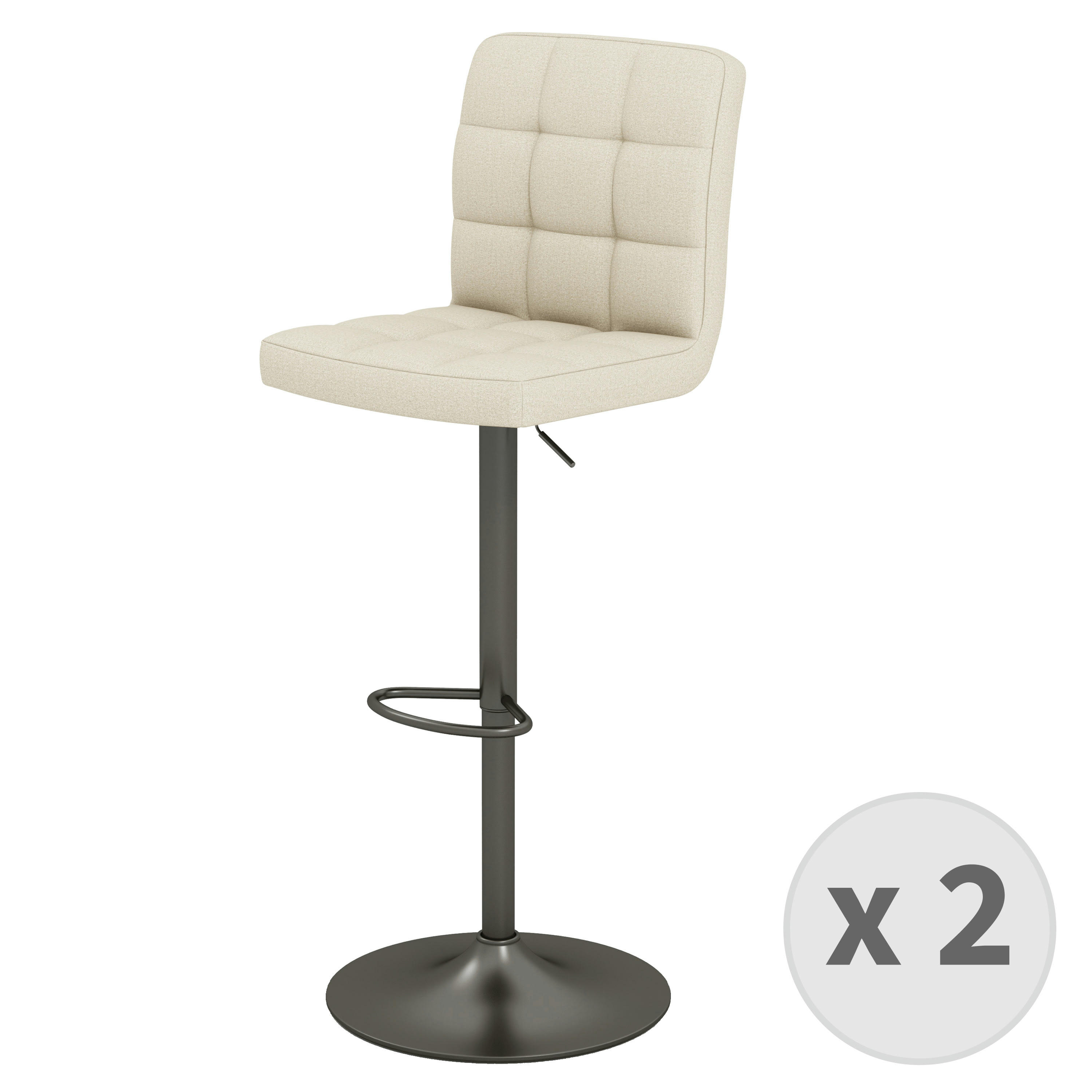 SQUAR - Tabouret de bar en tissu Coloris Lin et métal noir mat (x2)