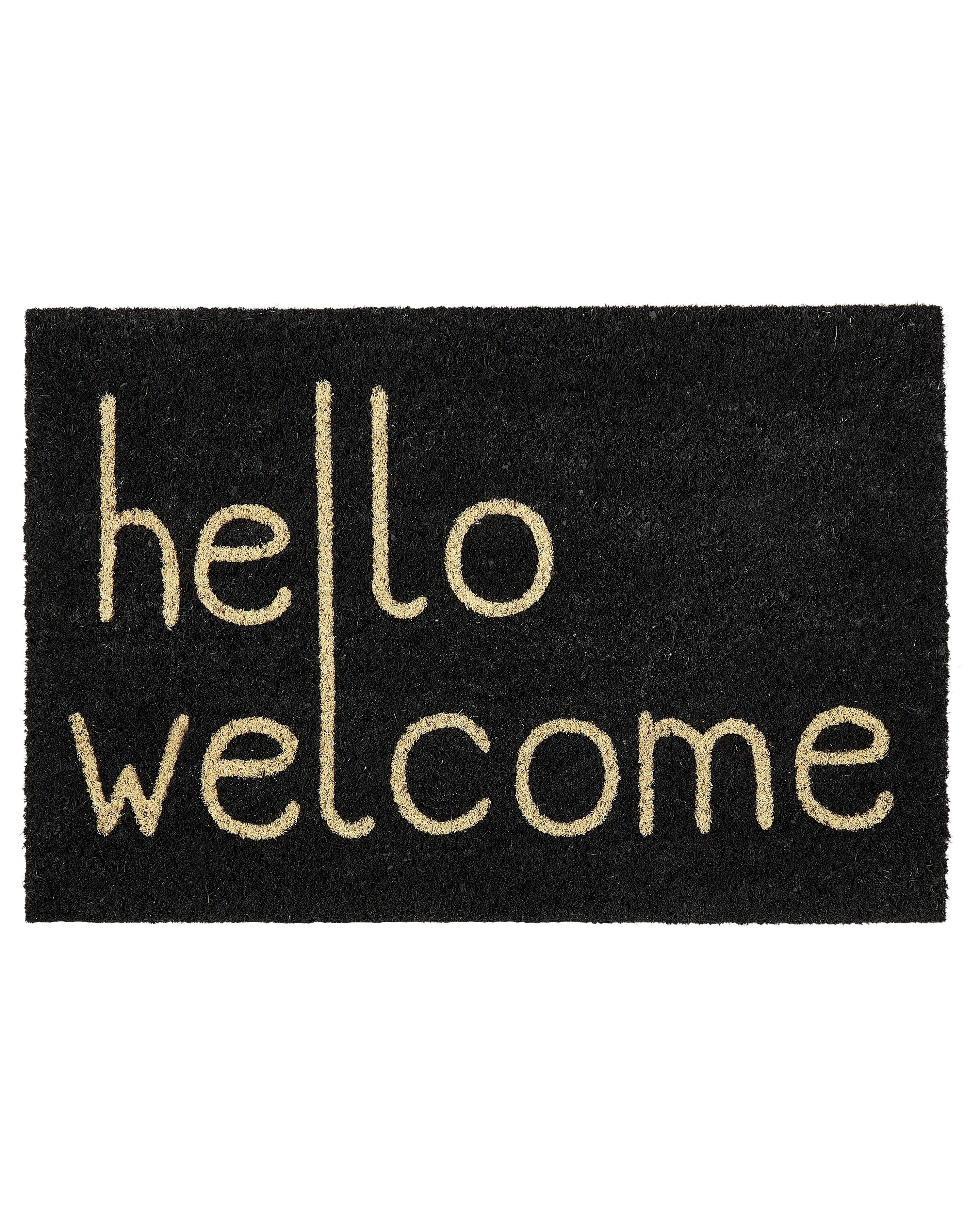 Doormat FANSIPAN Black 40 x 60 cm Text Coir