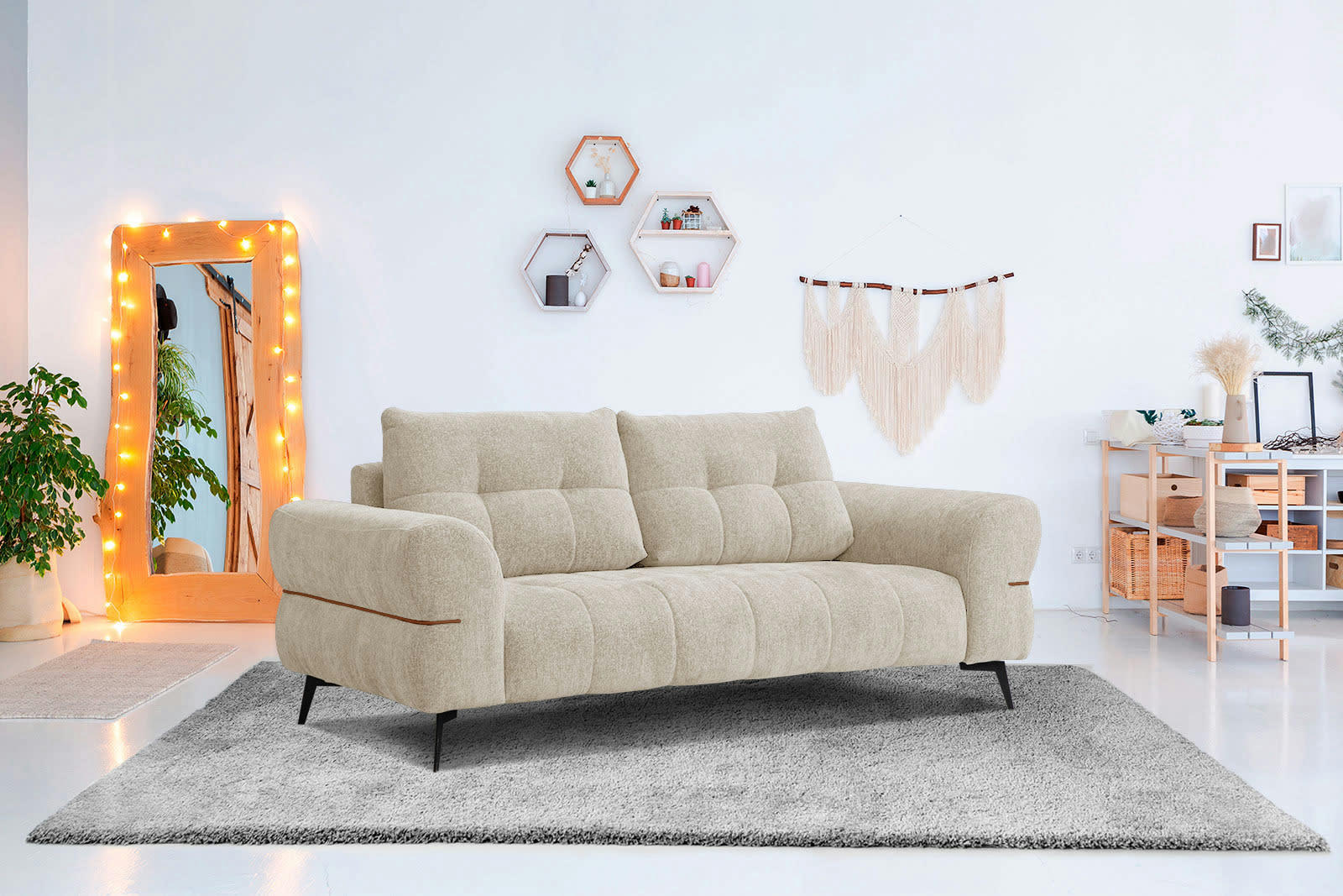 SALVINI - Canapé 3 places XXL tissu beige