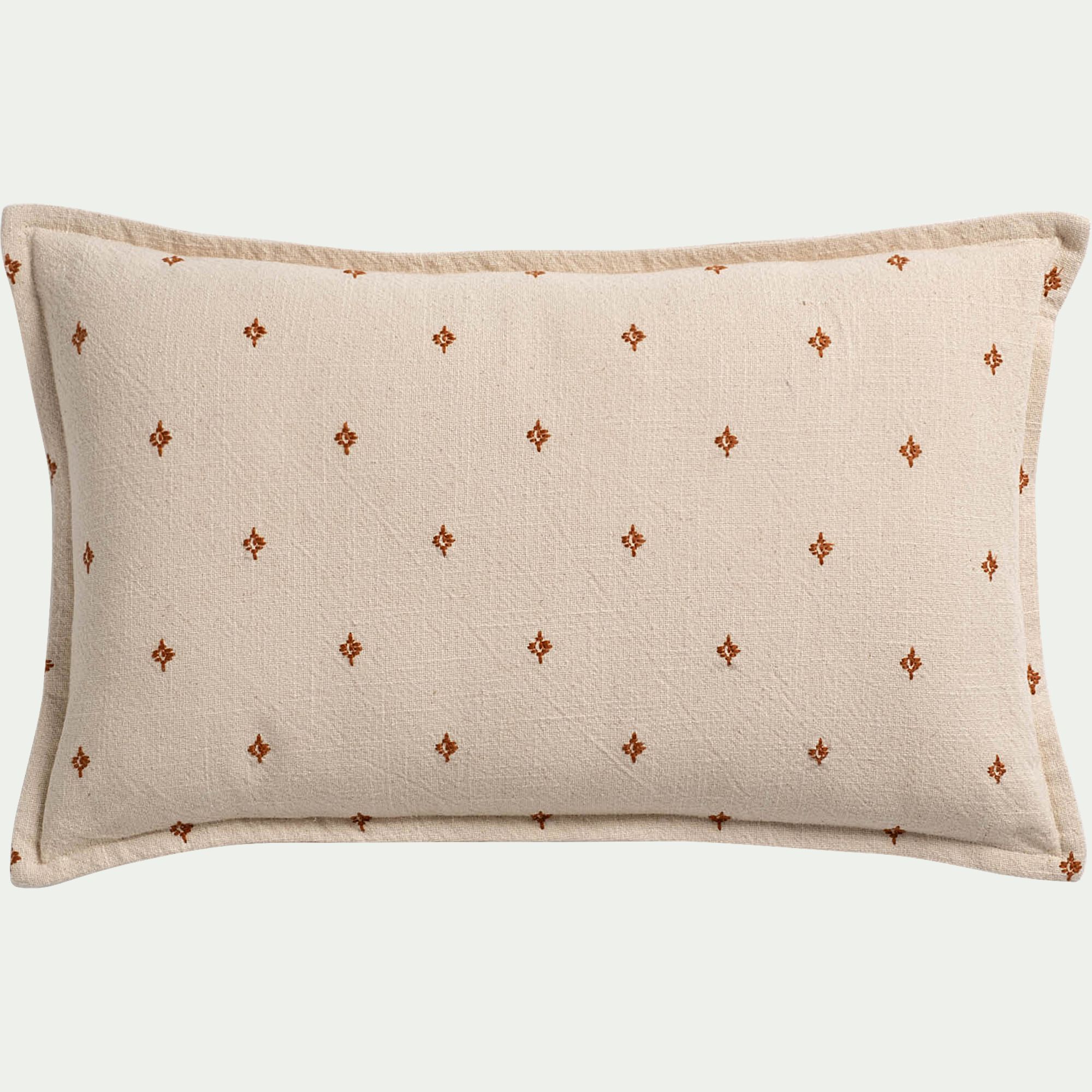 SENNA - Coussin à motif brodé terracotta en coton 30x50cm - beige