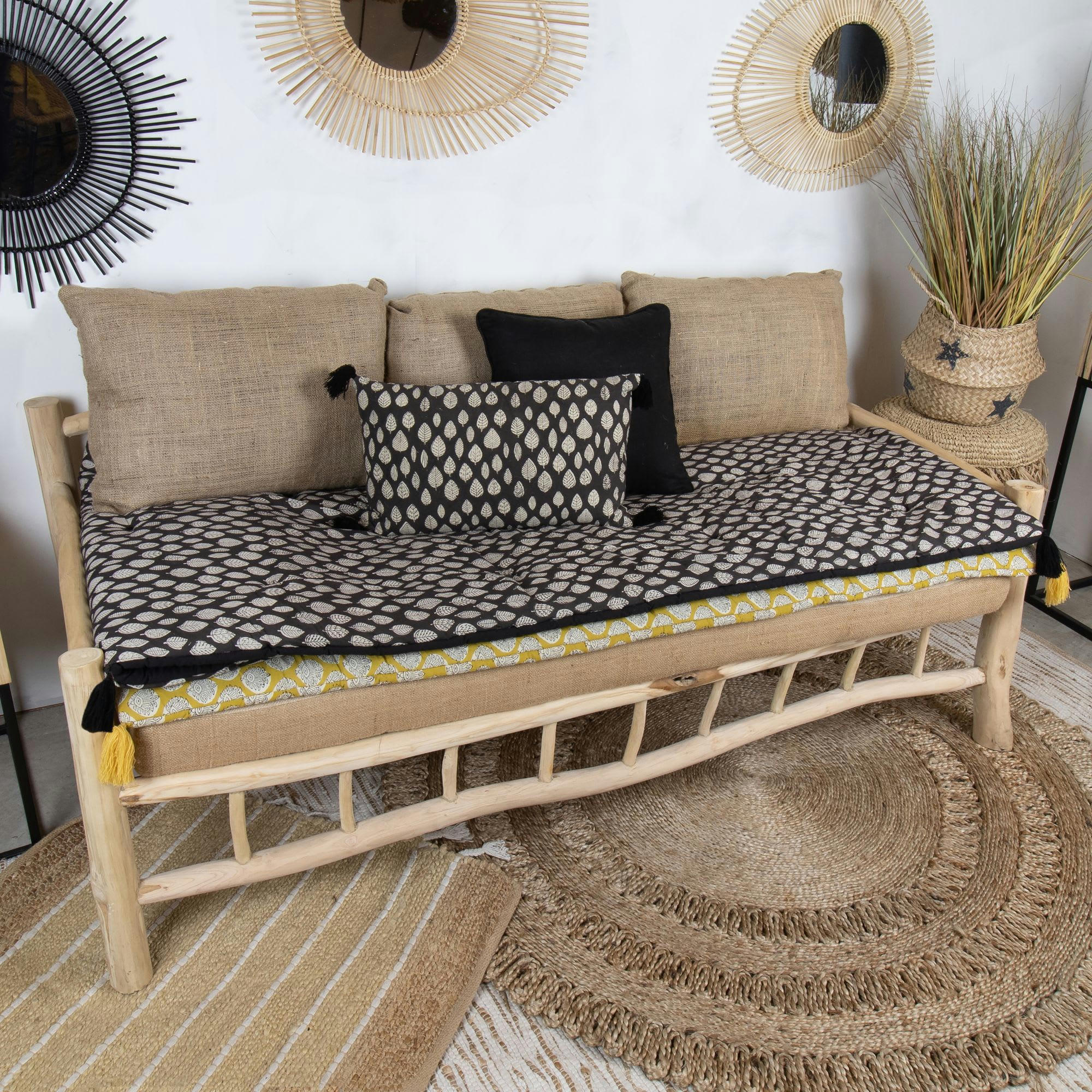 JANA - Couvre canapé en coton noir 195cm