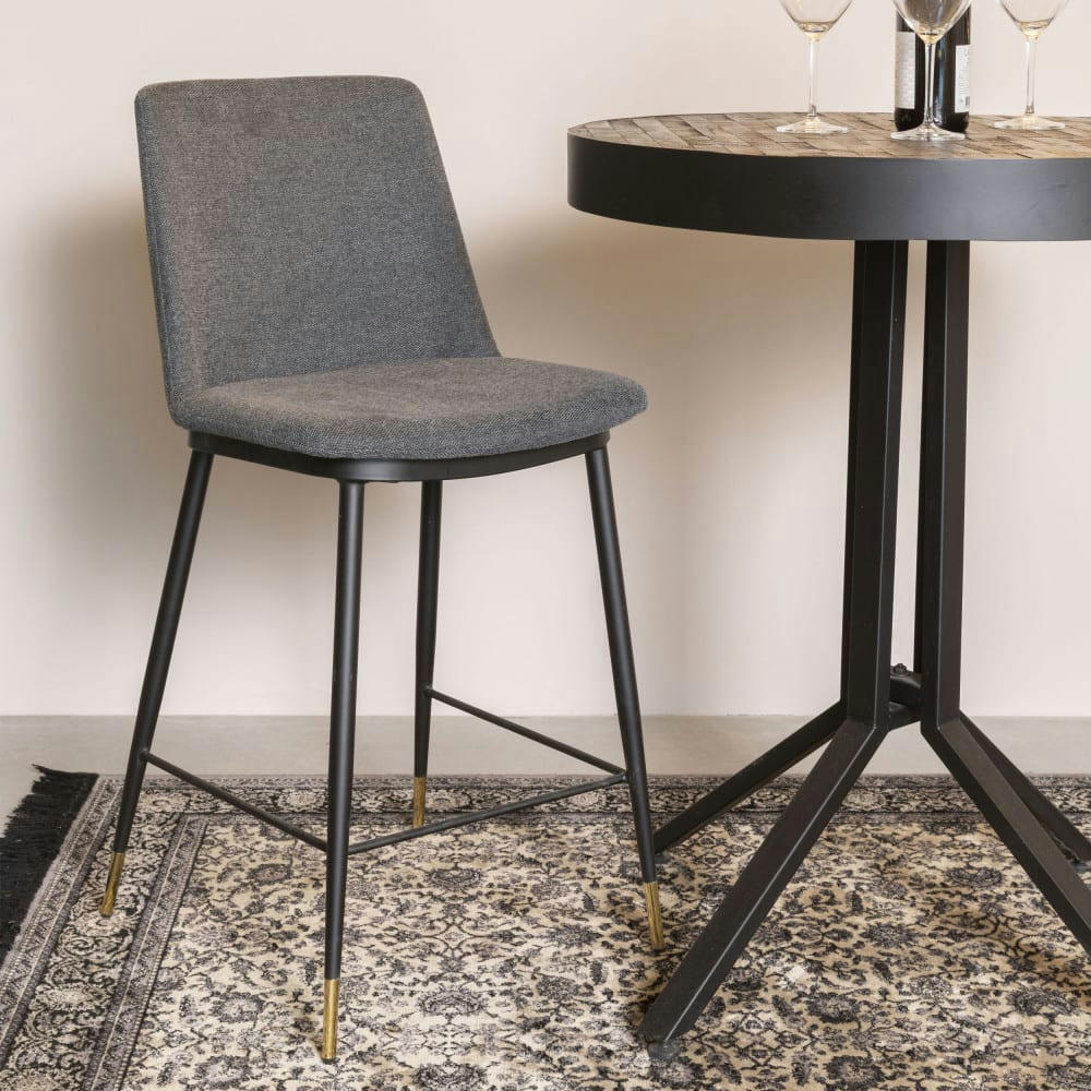 LIONEL - Lot de 2 tabourets de bar en tissu et métal 65cm gris foncé