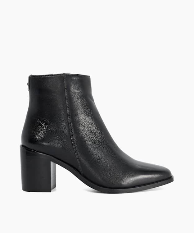 Purl Black - Mid Height Block Heel Leather Ankle Boots
