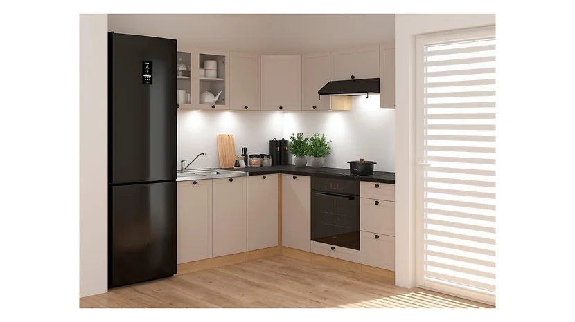 Komplet kuchenny narożny Junona Line 180x200 dąb bernstein/uni kaszmir z blatem z blatem