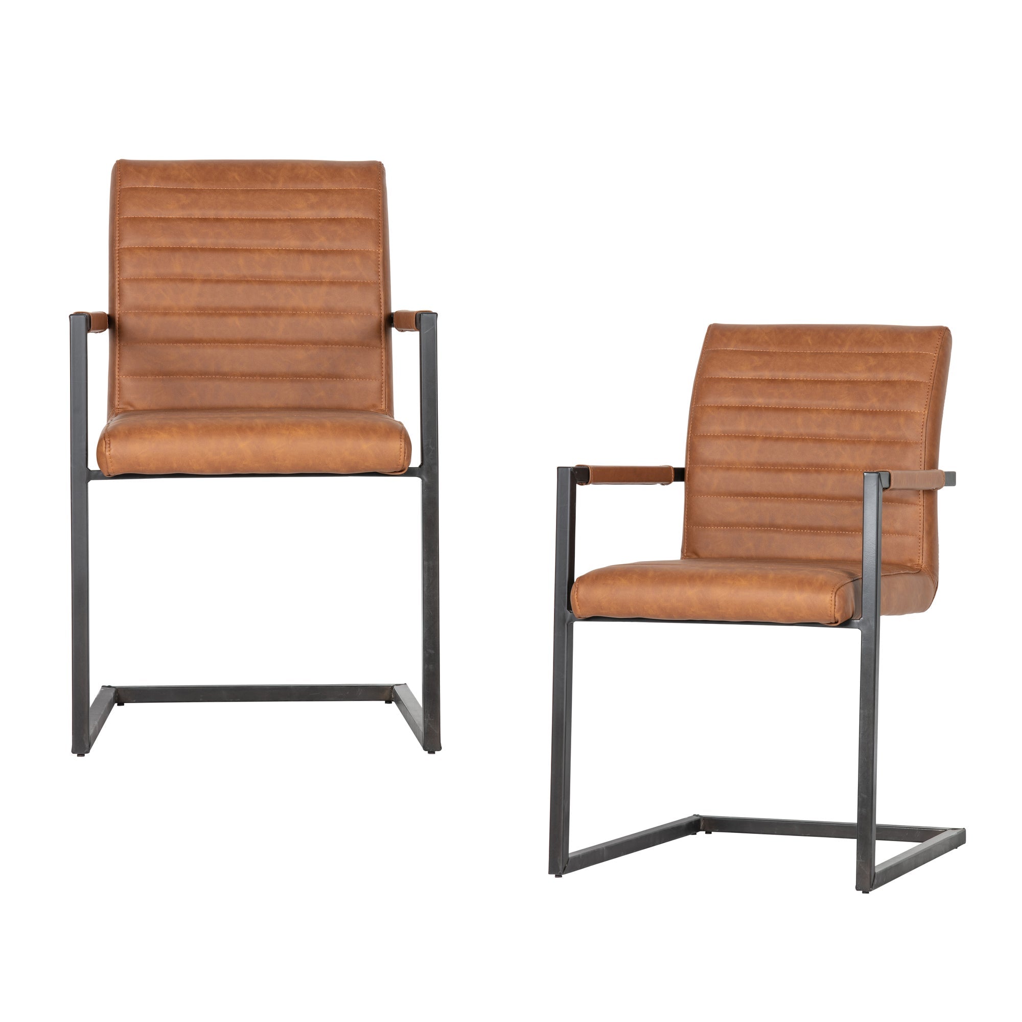 WOOOD eetkamerstoelen Bas - Pu - Cognac - Set van 2