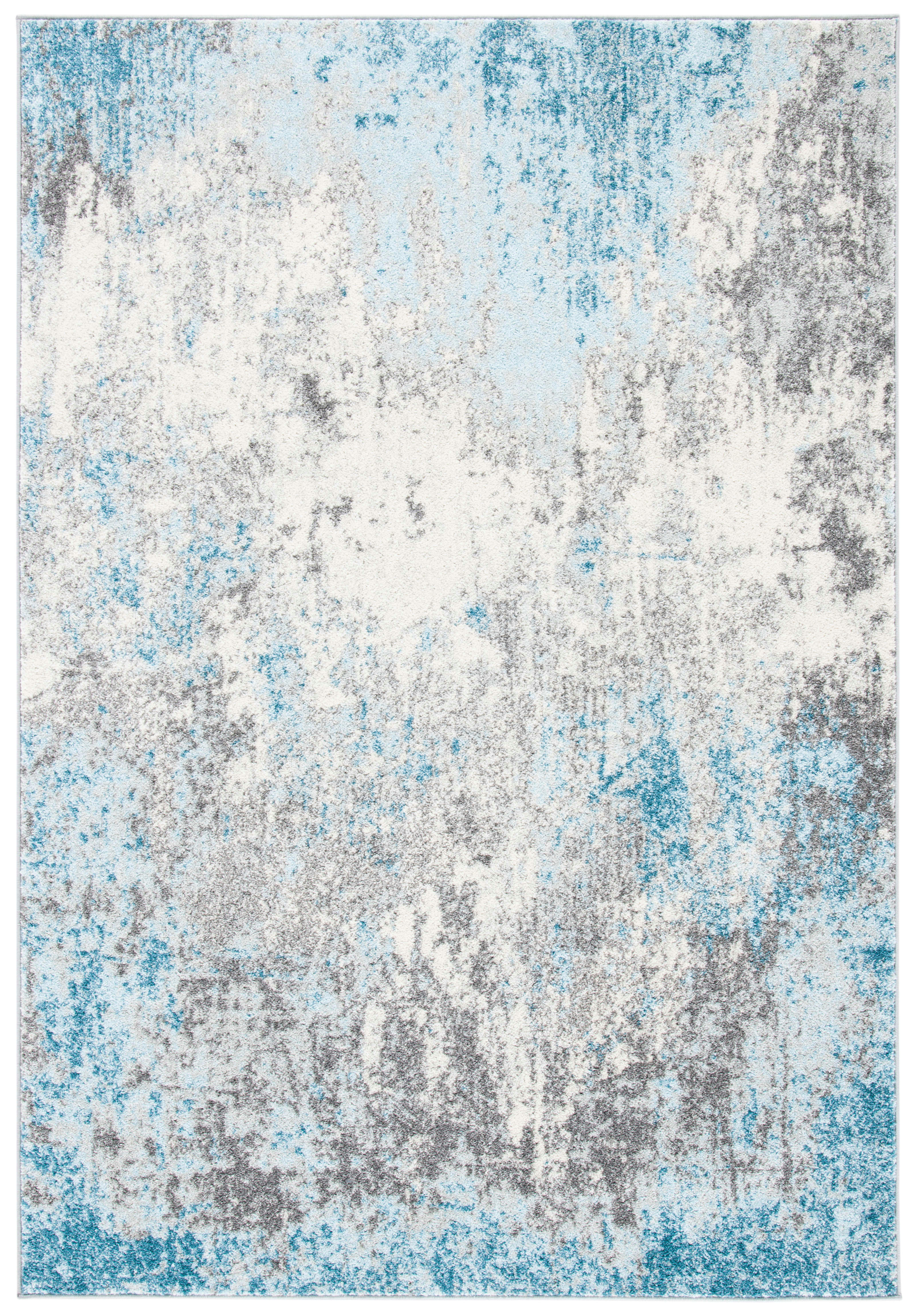 TULUM - Tapis de salon interieur en gris & bleu, 91 x 152 cm