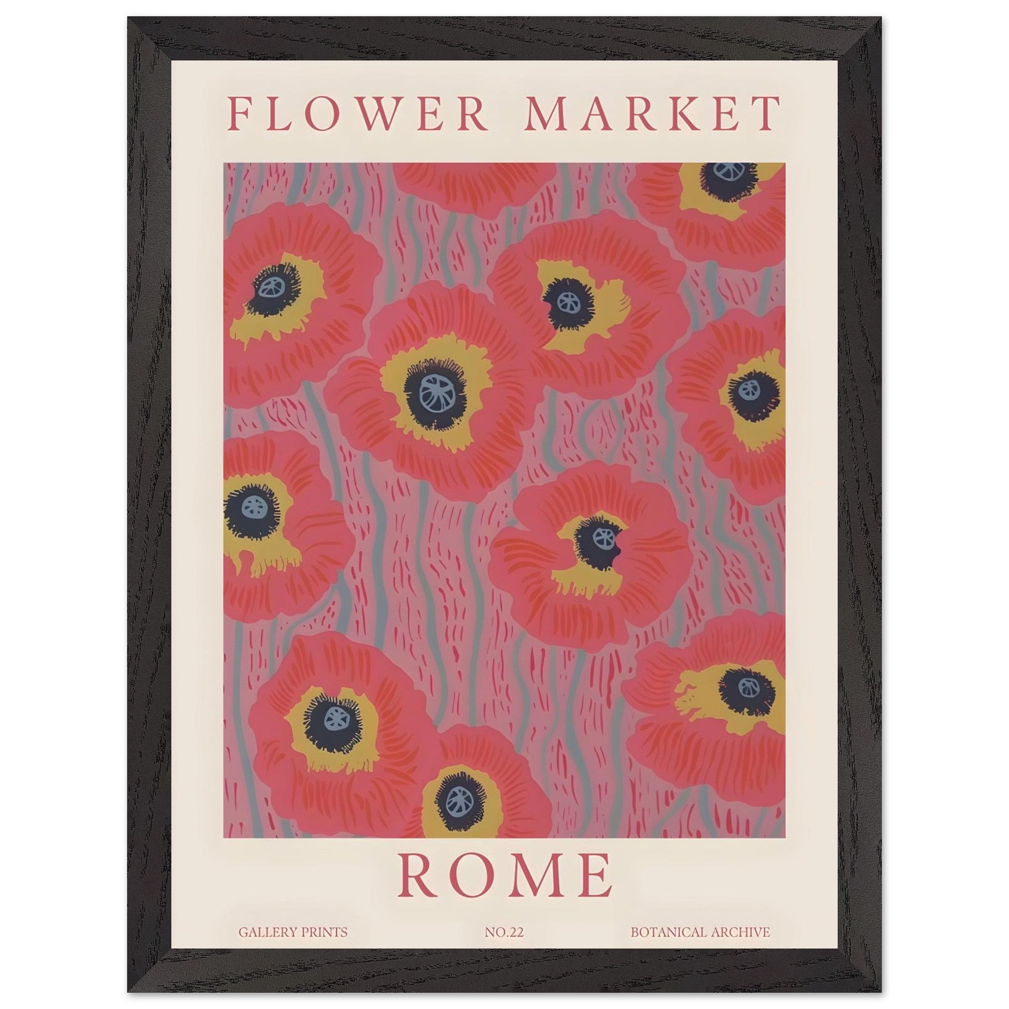 Artfulprints Poster met Lijst Flower market - Rome  - 30x40 cm - Roze