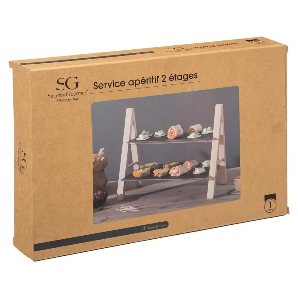 Secret de Gourmet Etagere - 2-laags - leisteen - 32,5x18x25,5 cm
