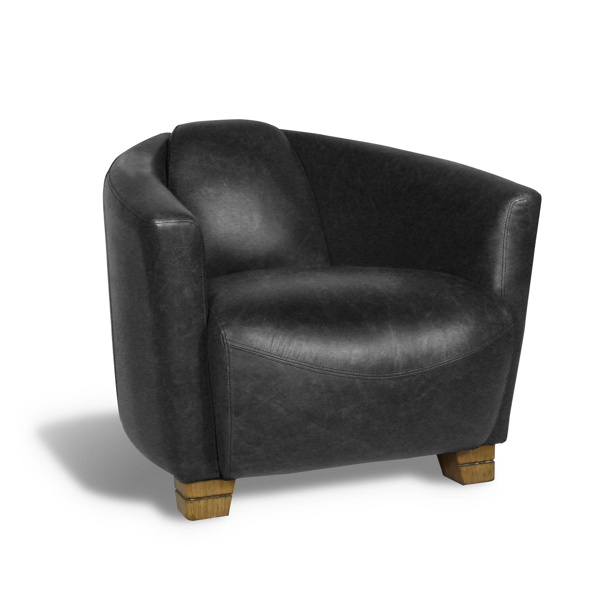 POROK - Fauteuil en cuir de vache noir