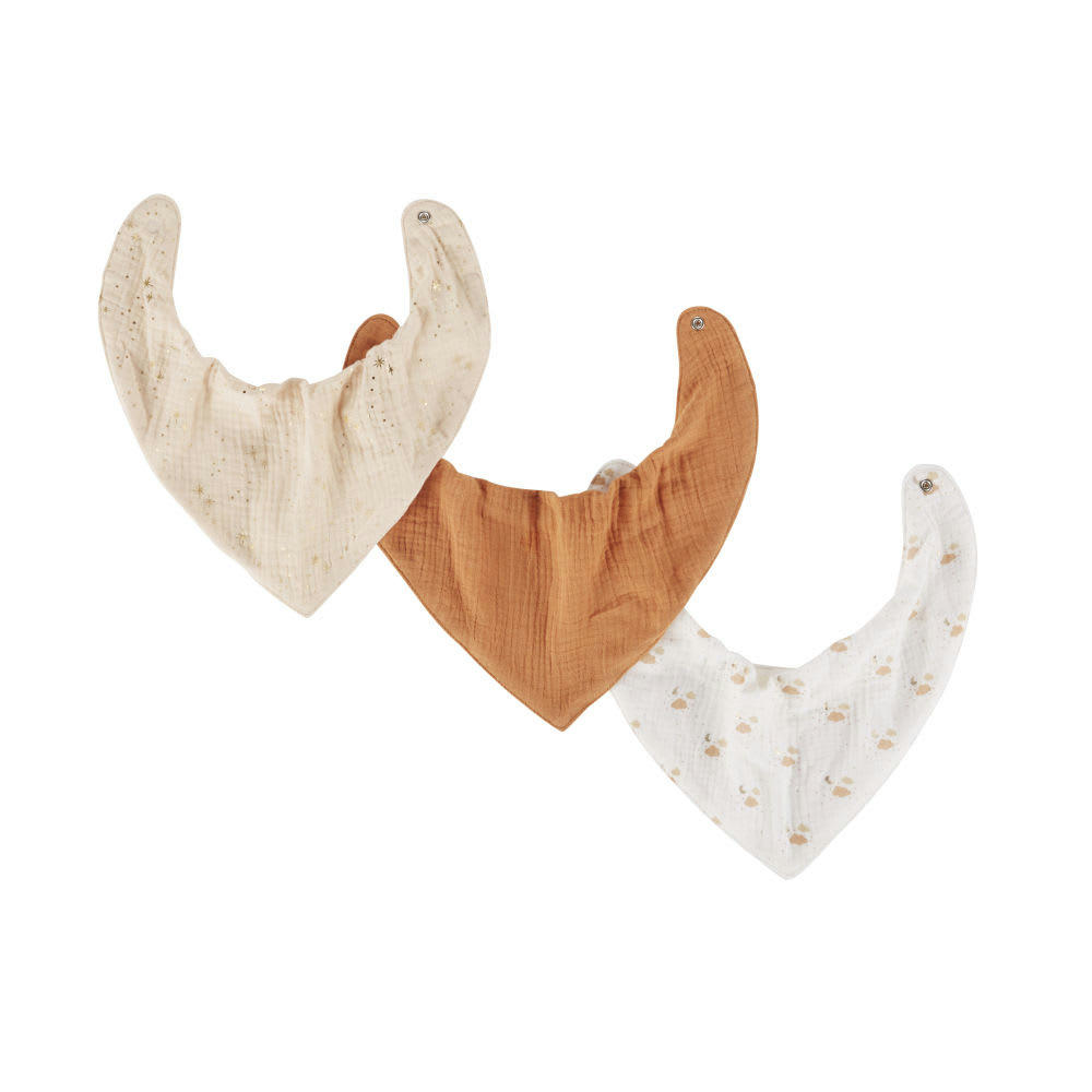 OIA - Bavoirs en gaze de coton blanc, beige rosé et terracotta (x3)
