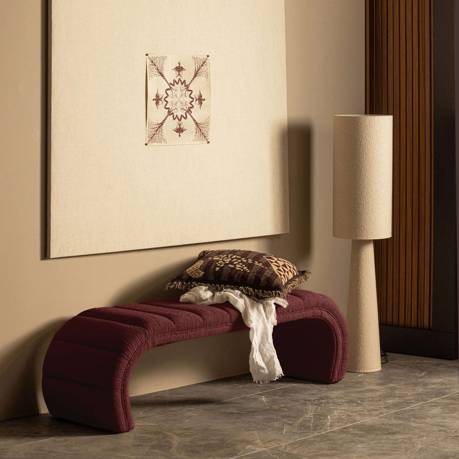 WOOOD Loft Tafellamp - Metaal Bouclé - Naturel - 90xØ22 cm