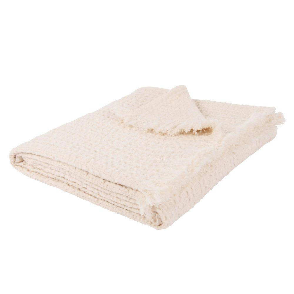 TANAL - Plaid nid d'abeille en coton écru 160x210