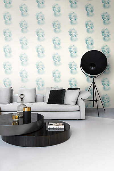 Origin Wallcoverings papier peint Marilyn Monroe blanc et turquoise 53 cm x 10.05 m