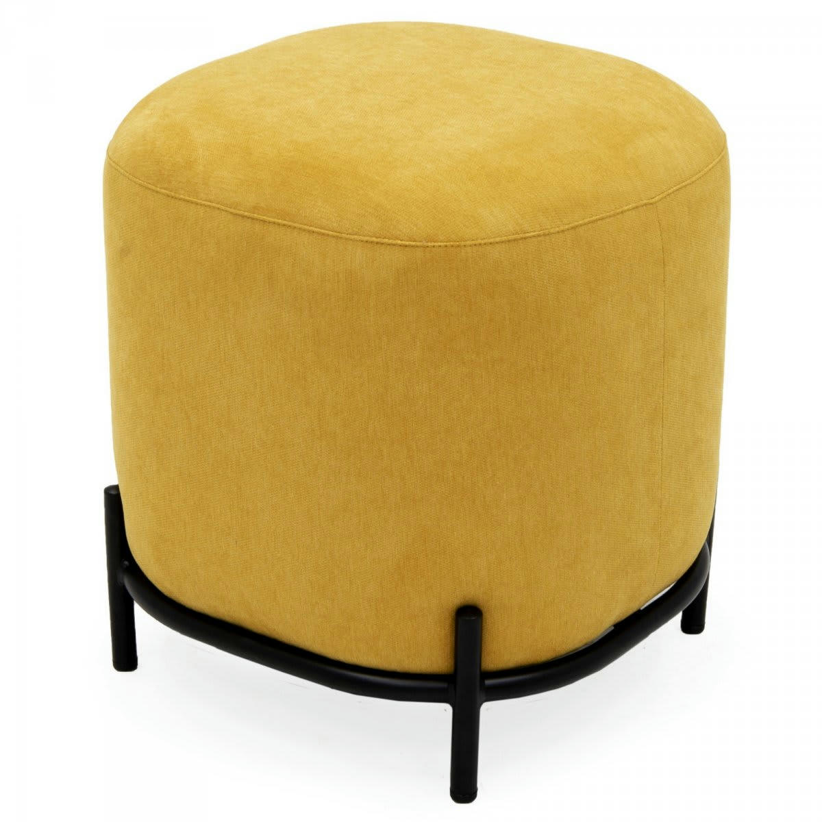 FOLIO - Pouf rond en tissu pieds métal jaune