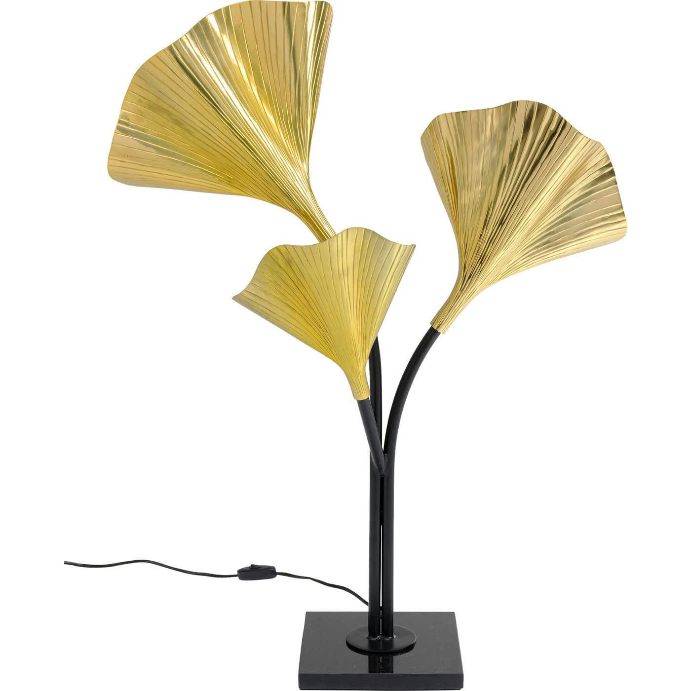 GINKGO - Lampadaire en acier 3 abat-jours feuilles ginkgo dorées H83