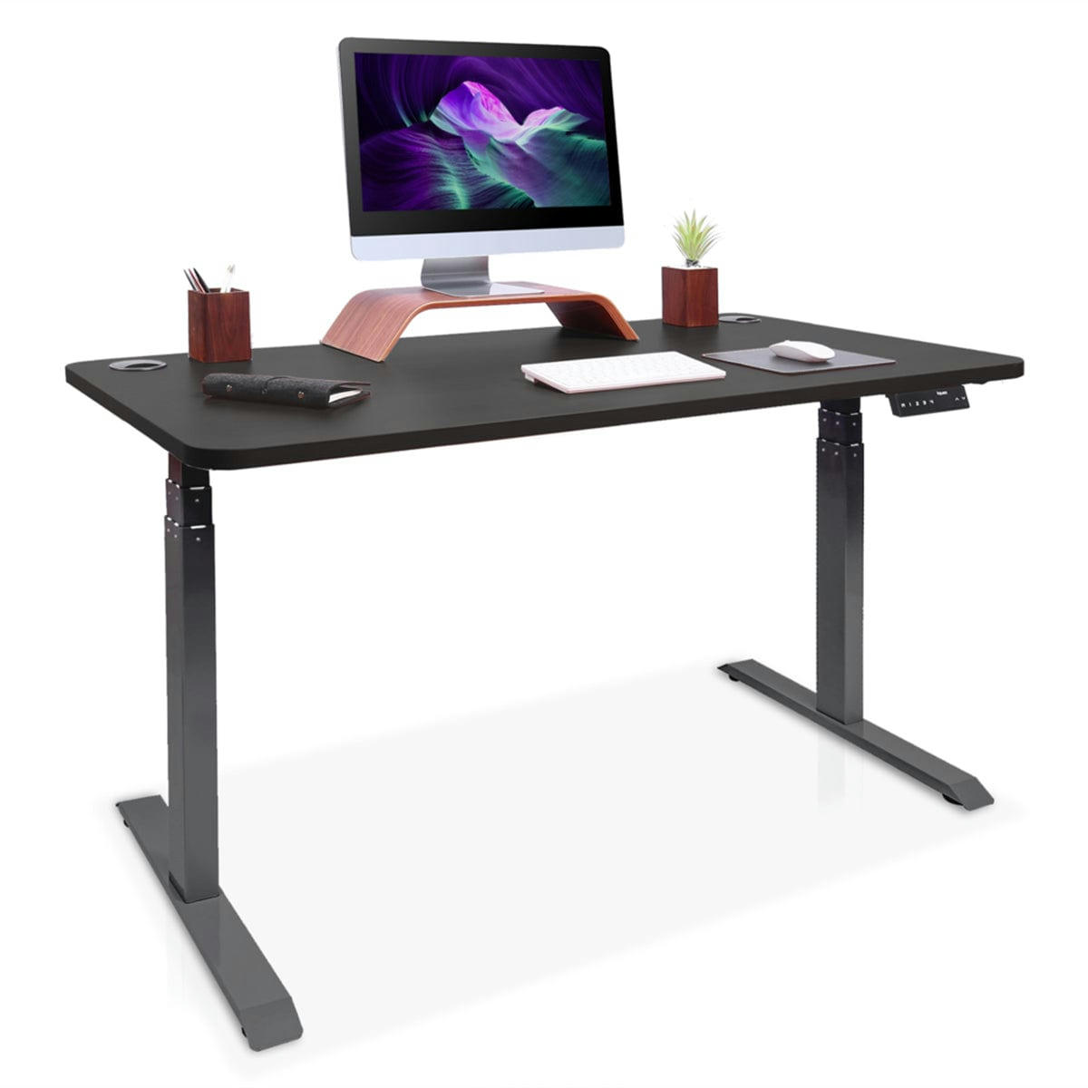 DYNAMIC - Bureau assis debout effet bois noir 140x70