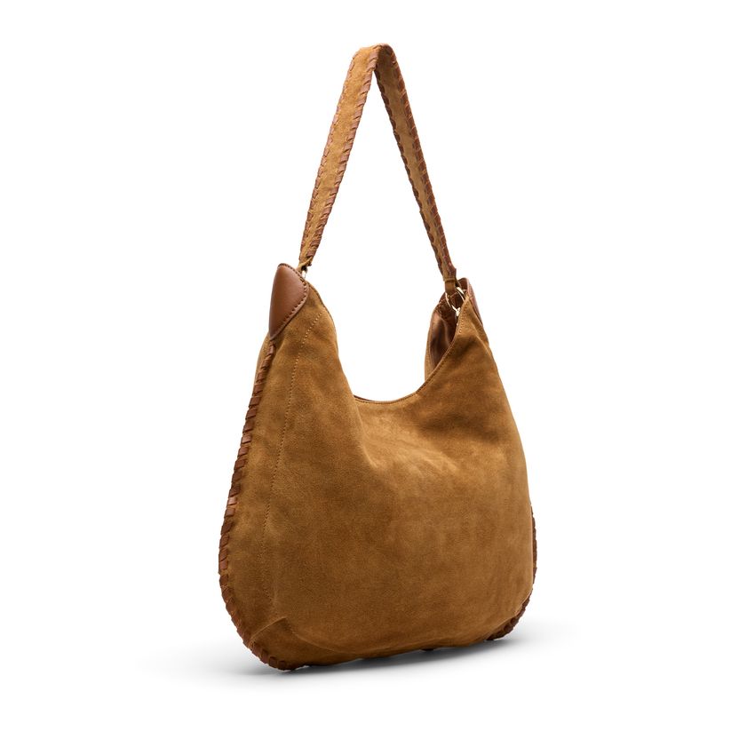 Manfield Cognac suède handtas met gevlochten details