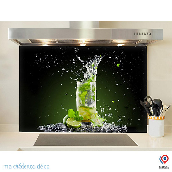 Crédence cuisine fond de hotte Mojito 2 - Verre trempé - L 90 cm x H 60 cm - MaCrédenceDéco