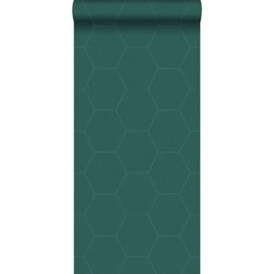 ESTAhome behang - honingraat-motief - petrolgroen - 0.53 x 10.05 m