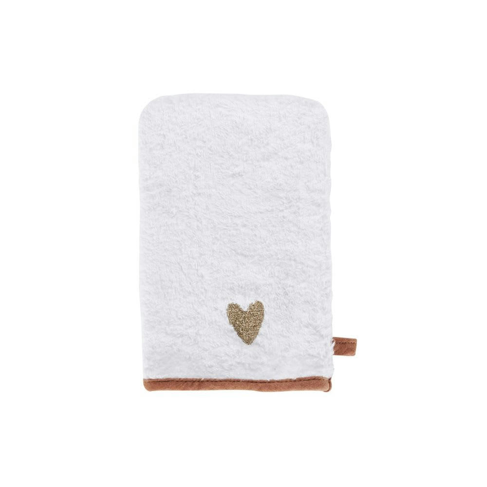 - Sortie de bain bébé en gaze de coton et broderie blanche, terracotta et doré, 80x80
