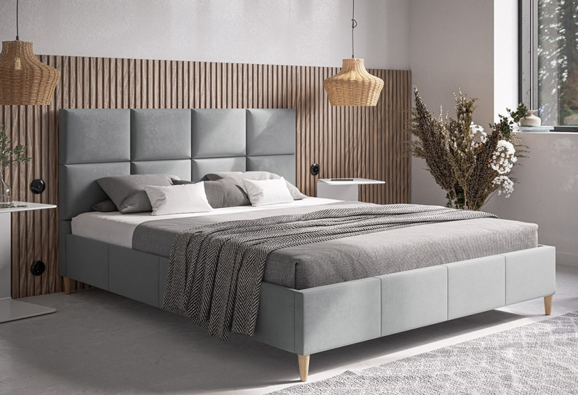 Łóżko tapicerowane 180x200 LUXO 1 na drewnianych nogach, do sypialni -szare