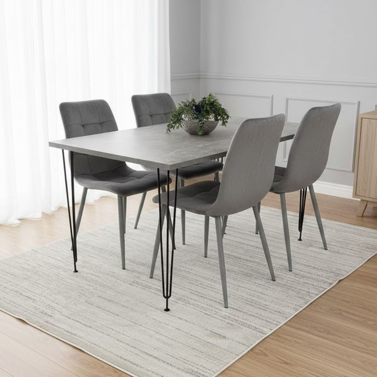 KOSY KOALA Dining Table With 4 Chairs Modern Grey Dining Table Set With 4 Grey Velvet Chairs Dining Room Furniture