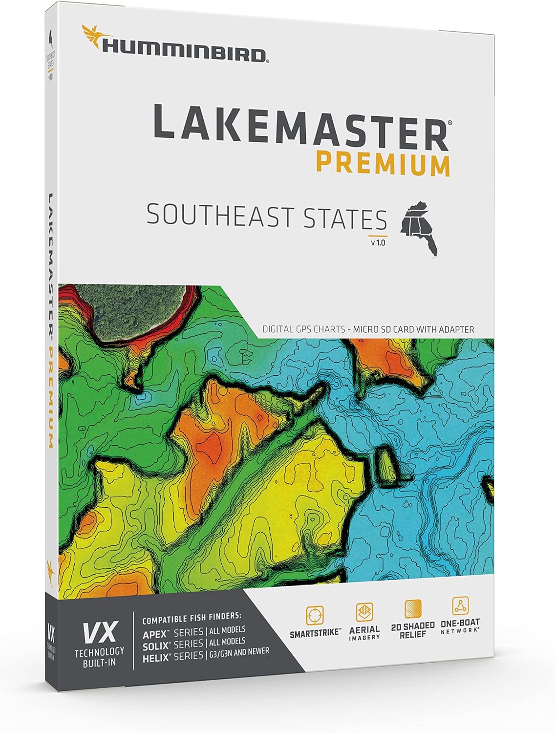 Humminbird LakeMaster Premium Southeast States V1 Map SD Card for Fish Finders