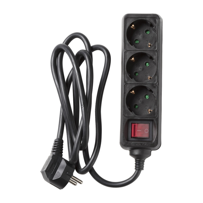 Stekkerdoos met schakelaar - zwart - 5x23x8 cm