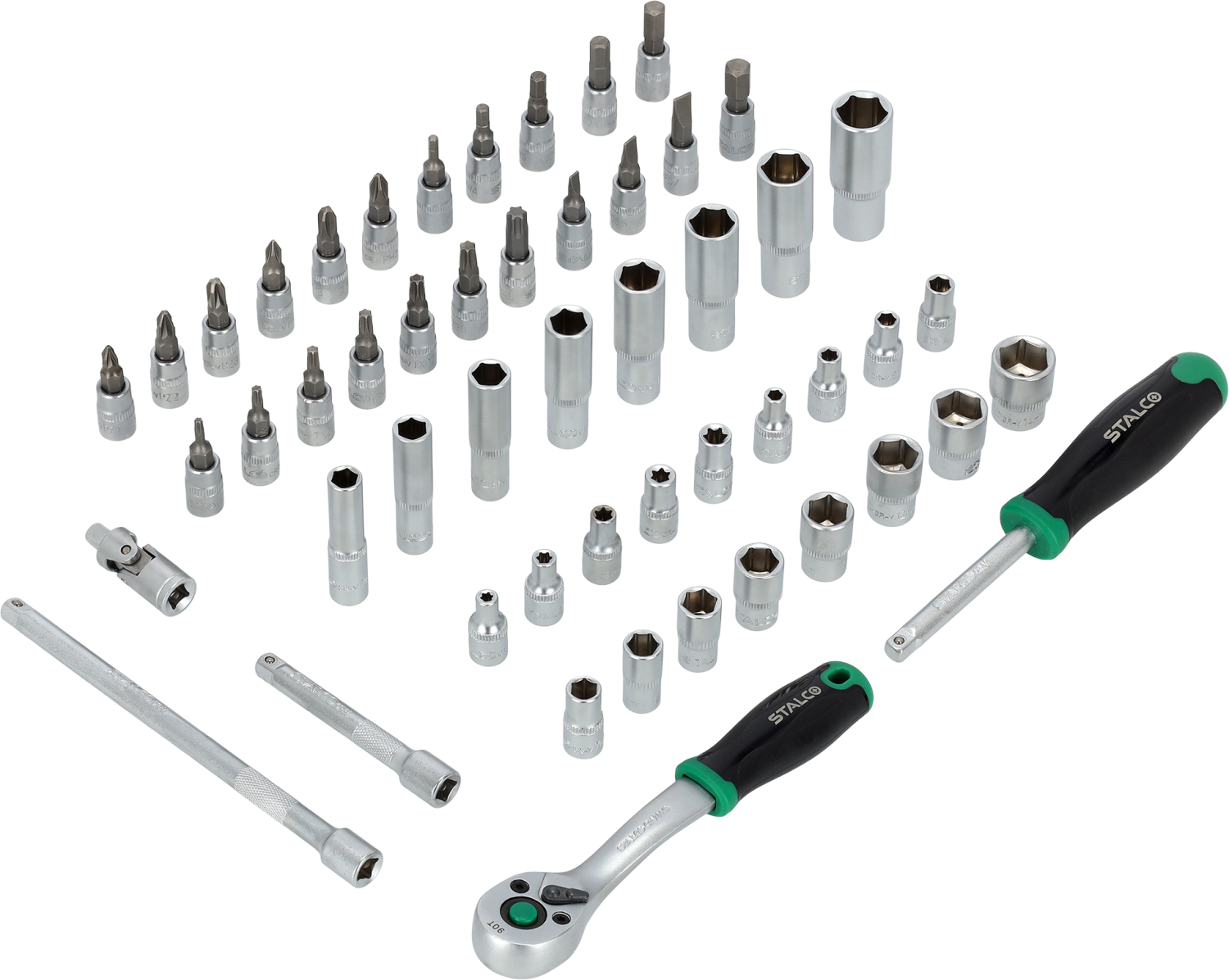 Zestaw kluczy nasadowych 1/4” 53elem. 90t, wkład EVA STALCO S026388808 STALCO S026388808