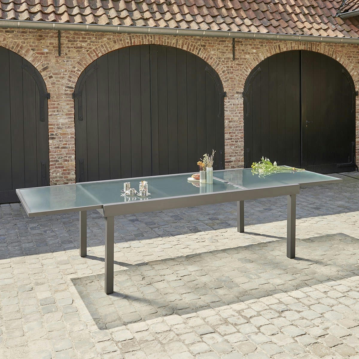 MODULO - Table de jardin en aluminium extensible gris 8/12 pers.