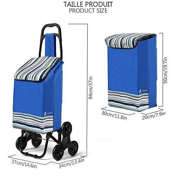 Chariot de courses pliable monte escalier bleu VOUNOT