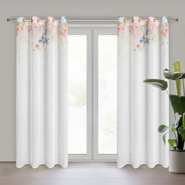 Elegancka zasłona na przelotkach ARLENA z nadrukiem 135X250 biała w kwiaty