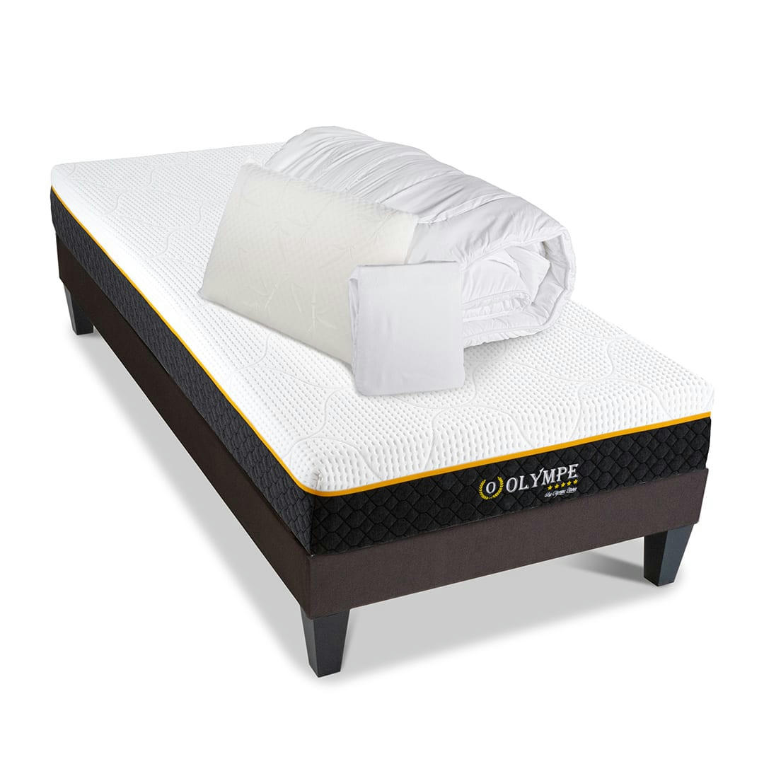 OLYMPE - Ensemble  90x200  Matelas + Sommier + Accessoires