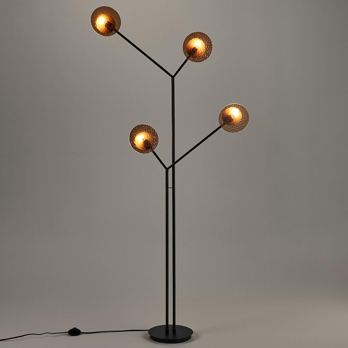 Lampadaire métal fer et verre ambré, Palma