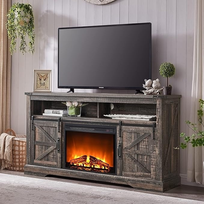 Farmhouse Fireplace TV Stand, Entertainment Center, Media Console