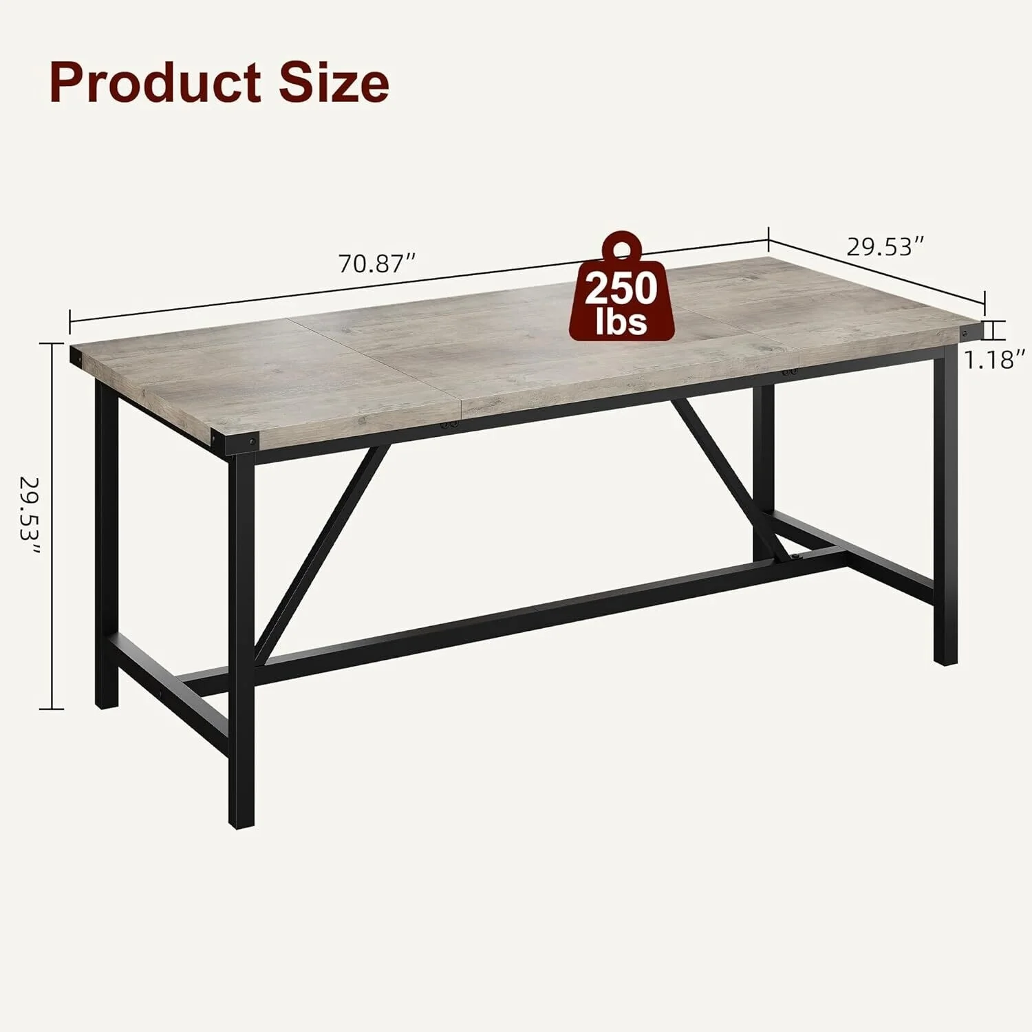 Industrial Kitchen Dining Table for 6-8 People, Easy Assembly - N/A