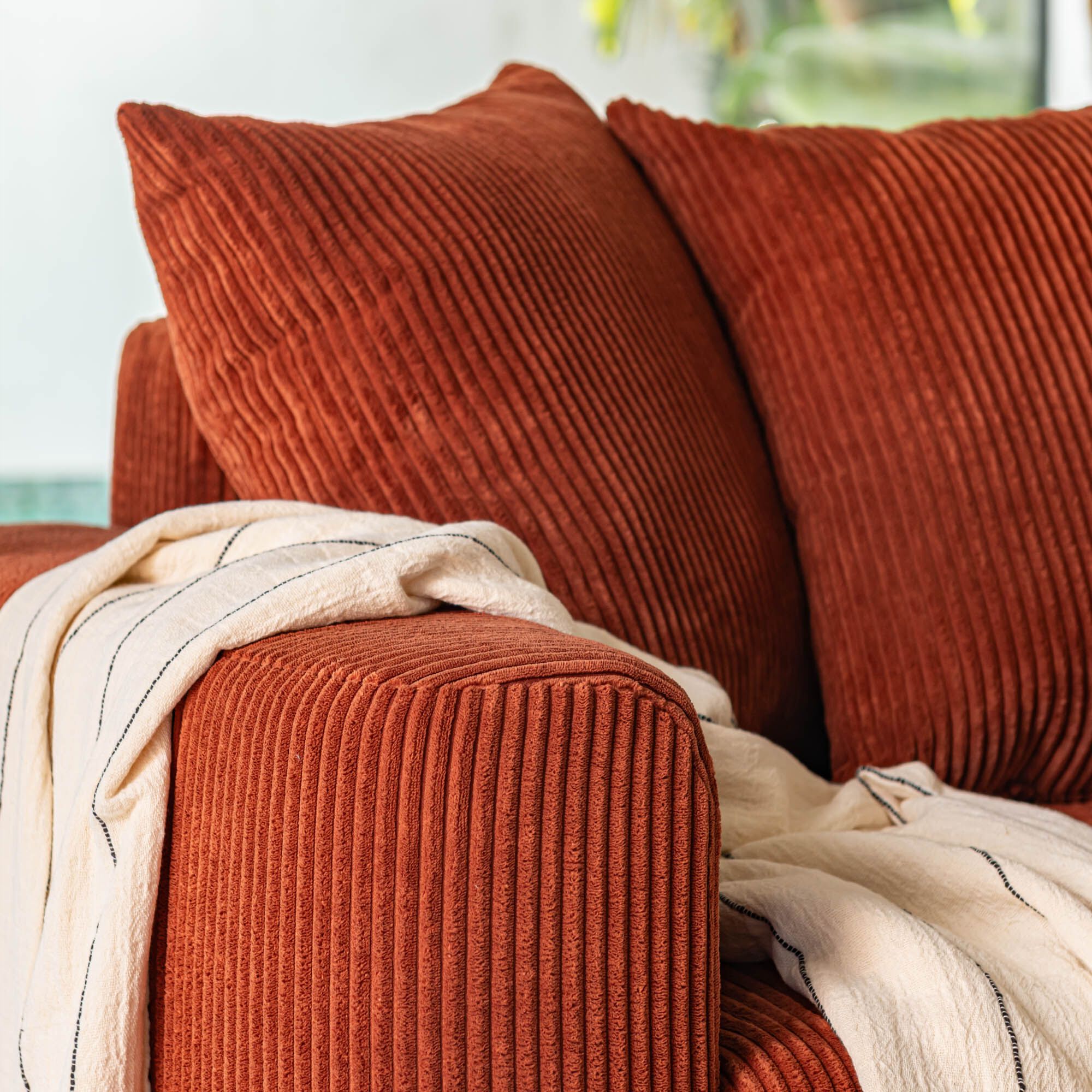 LUDI - Canapé convertible à angle réversible en velours côtelé - brun rustrel