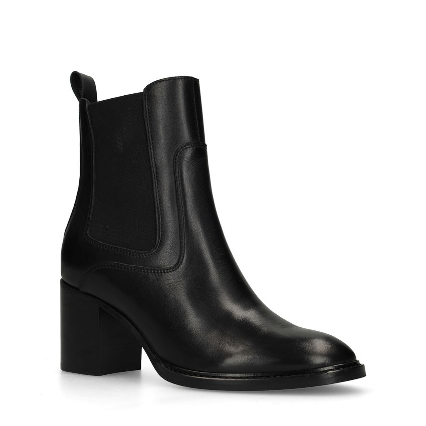 Manfield Zwarte leren enkellaarsjes met hak