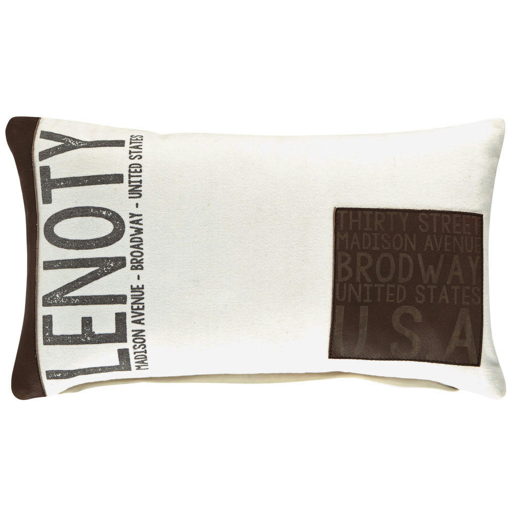 Lenoty - Coussin en coton blanc et marron imprimé 30x50