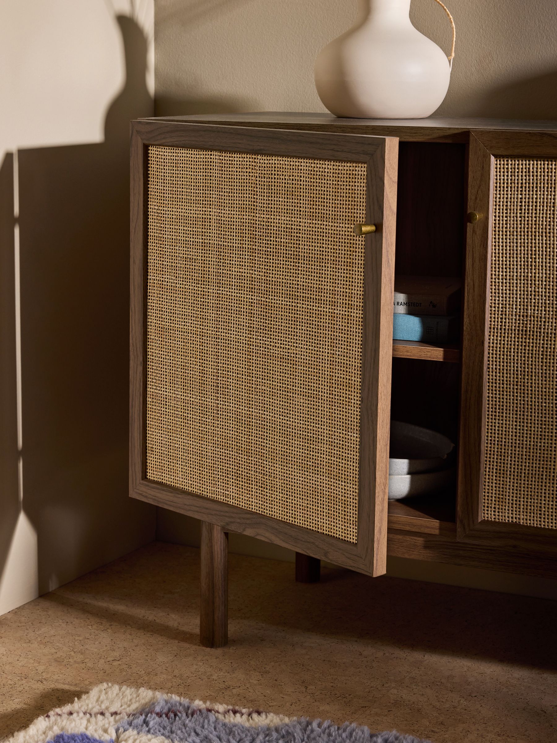 Pavia Rattan Large Sideboard in Dark Oak Effect
