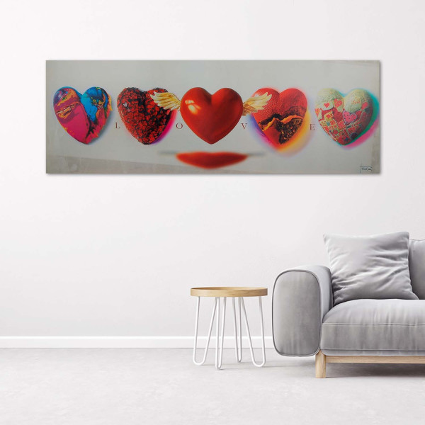 Feeby Obraz na płótnie Serca i napis love 90x30