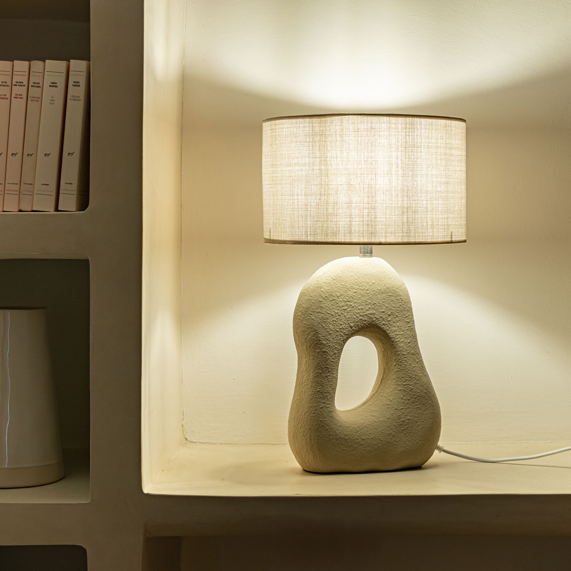 NINO - Pied de lampe électrifié en grès H40,5cm - beige