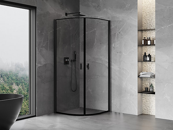 Mexen Mist cabine de douche semi-circulaire battante 70 x 70 cm, cadre noir, noir - 8A31-070-070-70-70