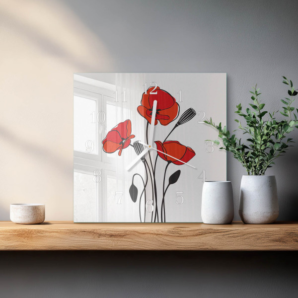 Zegar polny 30x30 Mak Roślina maki czerwone kwiaty łąka natura
