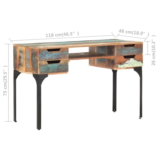 NNEVL Desk 118x48x75 cm Solid Reclaimed Wood