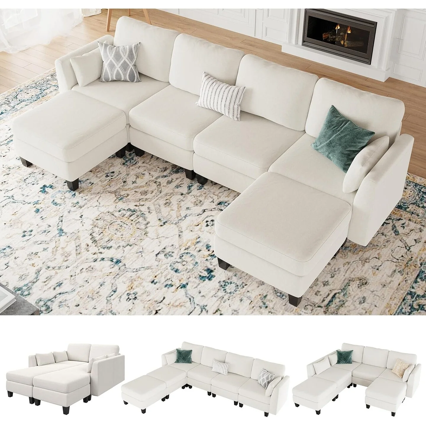 U-Shaped Modular Sectional Sofa - 6 Seat Convertible Couch with High Density Memory Foam, Modern Comfy Living Room Sofa 