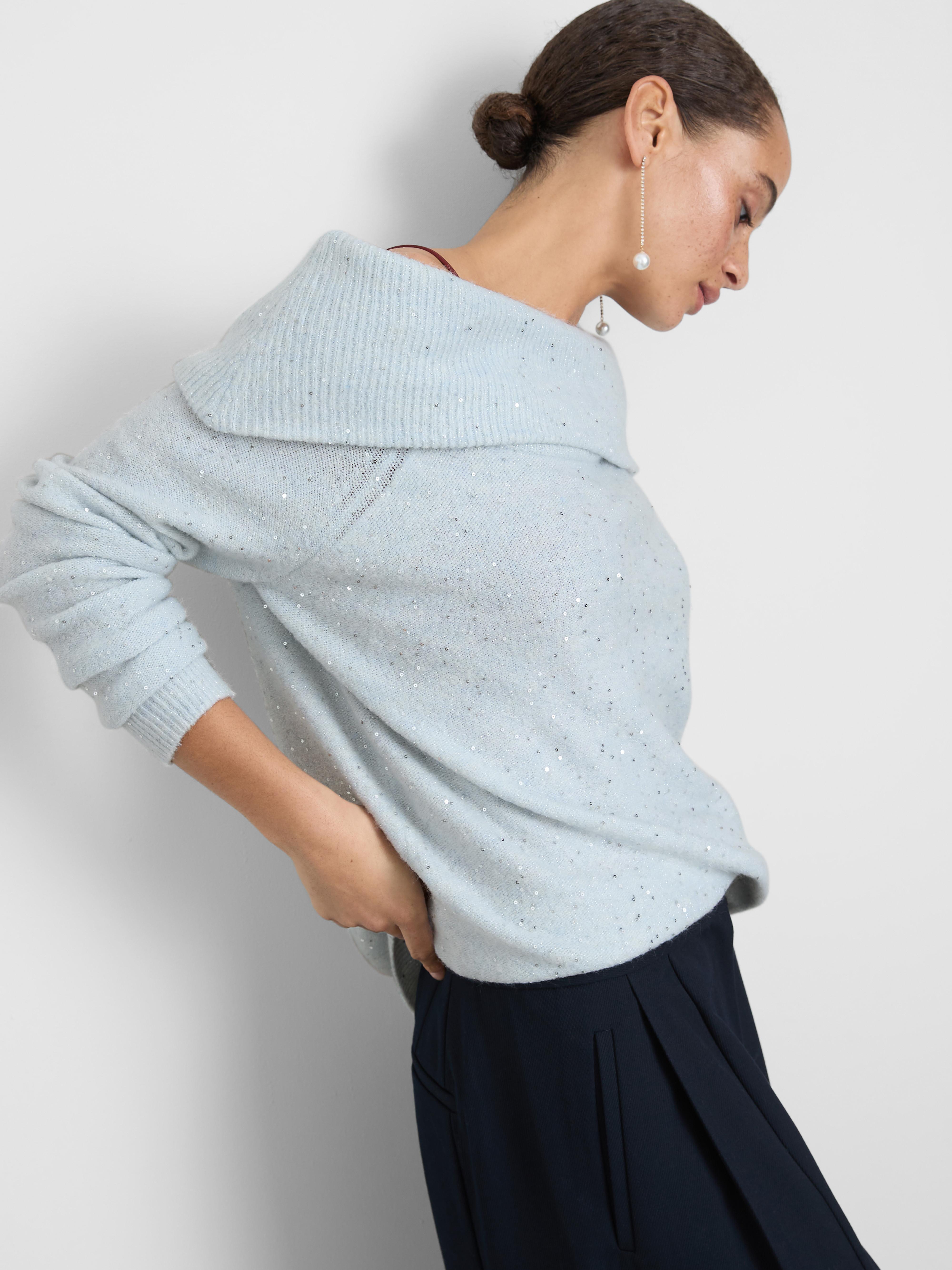 Embroidered Bardot Sweater