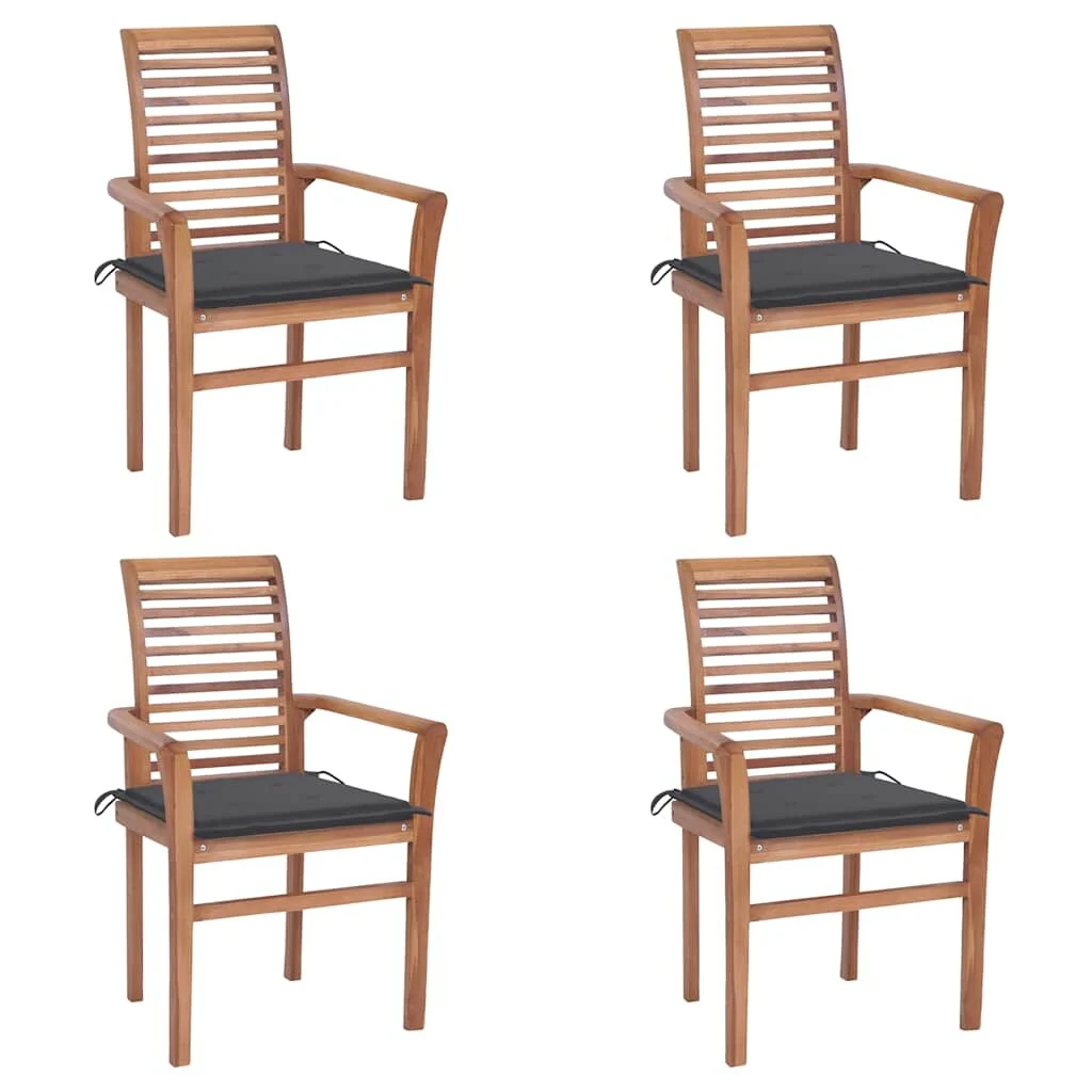 vidaXL Dining Chairs 4 pcs with Anthracite Cushions Solid Teak Wood - N/A